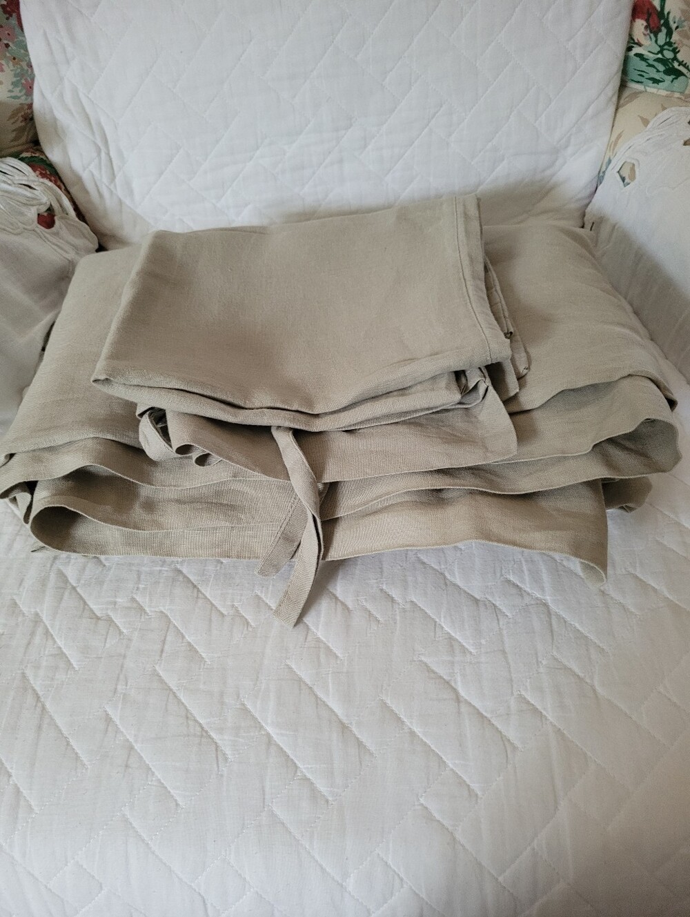 Ikea 100% Linen Duvet Cover Set Twin Taupe Beige Tie Closure